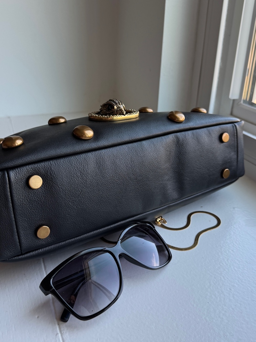 Kurt Geiger London Chelsea Black & Gold Statement Studded Leather Shoulder Bag - Picture 13 of 15